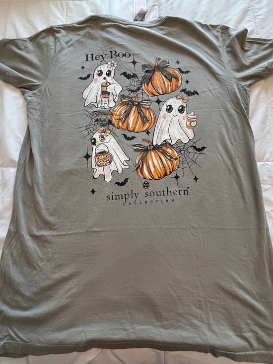Simply Southern Tops - Simply Southern 'Hey Boo' Ghost & Pumpkin Tee - Gray Size XLarge